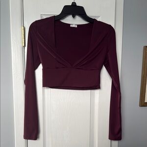 Elegant Burgundy Long Sleeve Crop Top